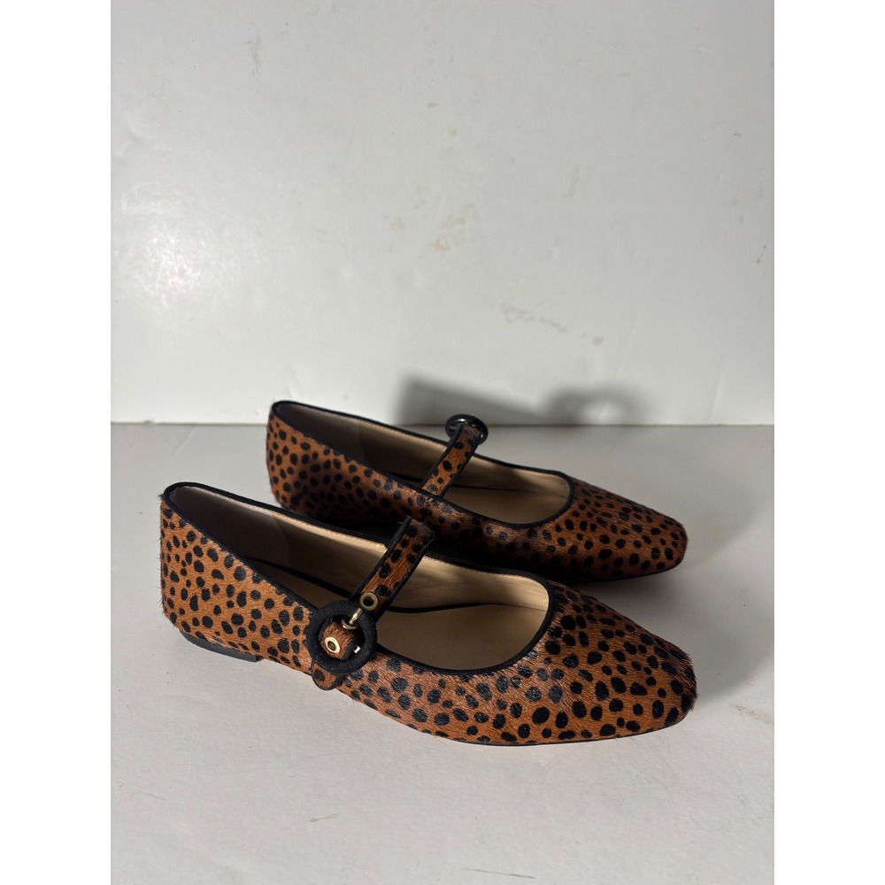 Ann Taylor Leopard Calf Hair Mary Jane Flats Womens 6 Buckle Strap